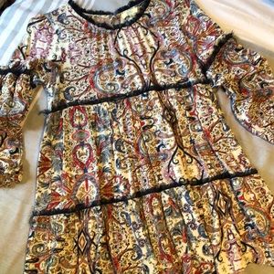 Women's Cream Paisley Tiered Long Sleeve Top